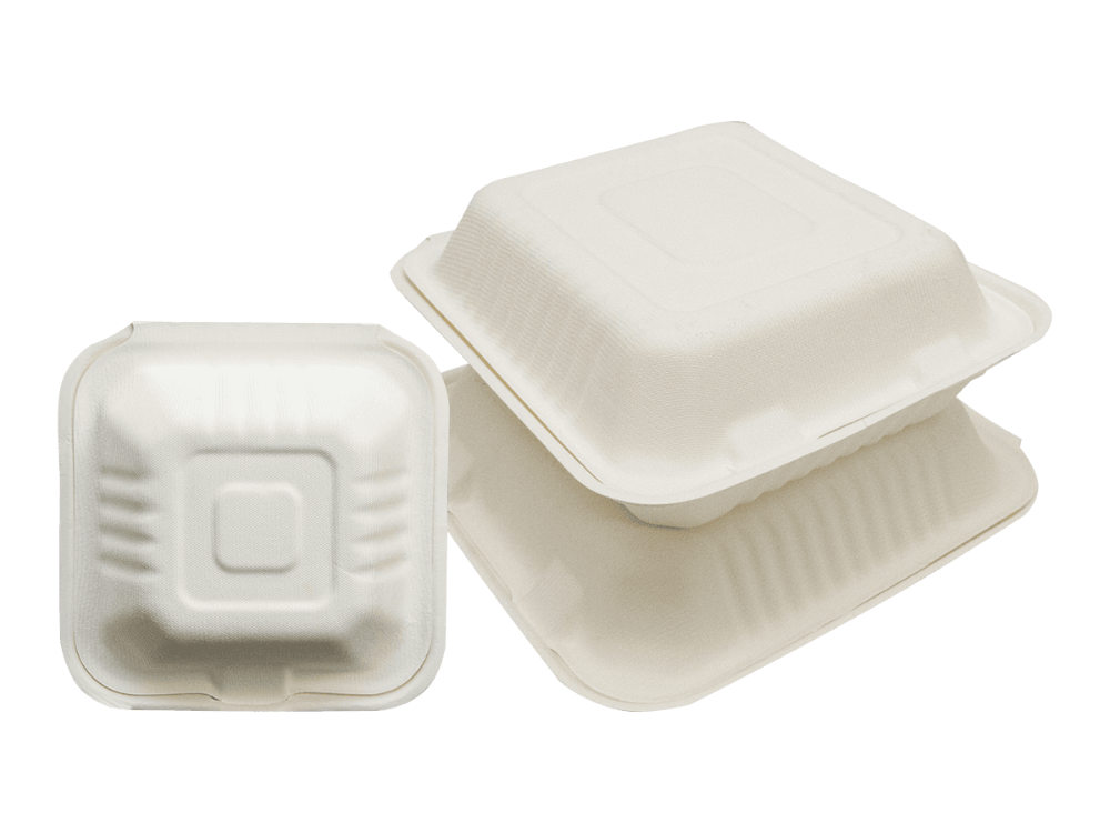 Large White Takeout Boxes - 8x8 Mineral Filled Hinged Containers